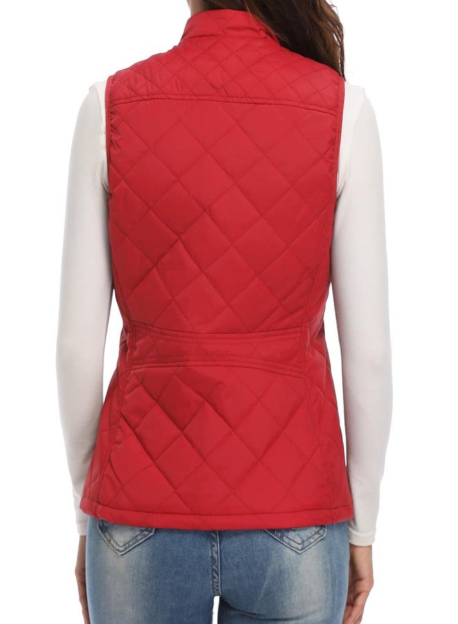 Argstar Puffer Red Vest for Women, Stand Collar Lightweight Zip Padded Outerwear Gilet 4 Pockets M - Image 3